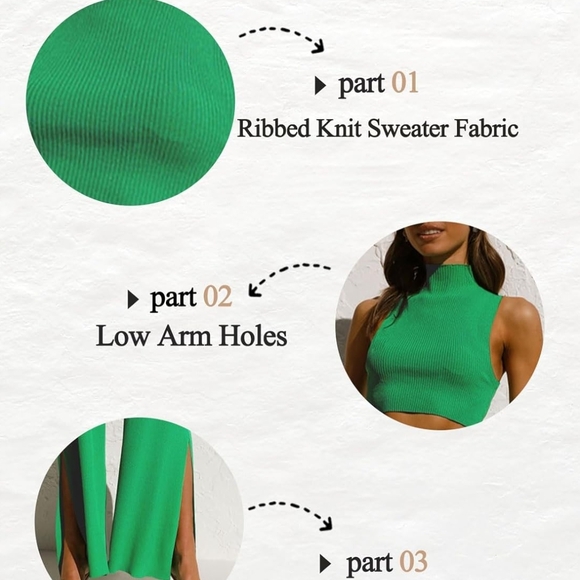 2 Piece Green Crop Top High Waist Pant Outfit - Picture 3 of 5